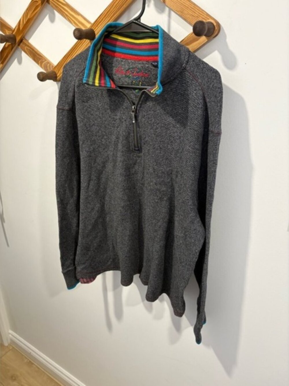 Robert Graham XL Men's Charcoal Ribbed 1/2 Zip Pullover Sweater - EXC Condition - Picture 4 of 9
